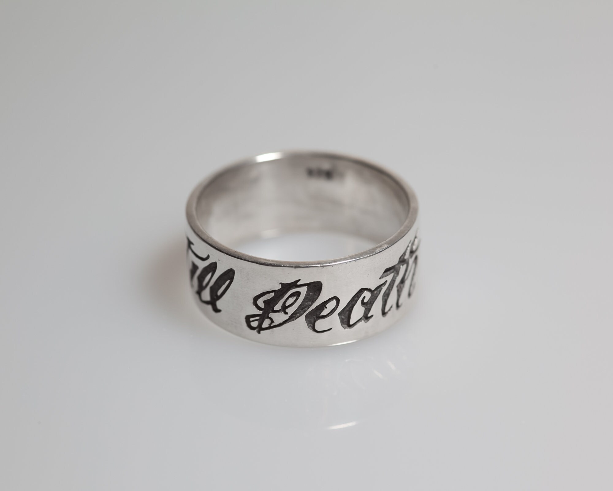 Men’s Till Death sterling silver ring with anchor and heart engraving