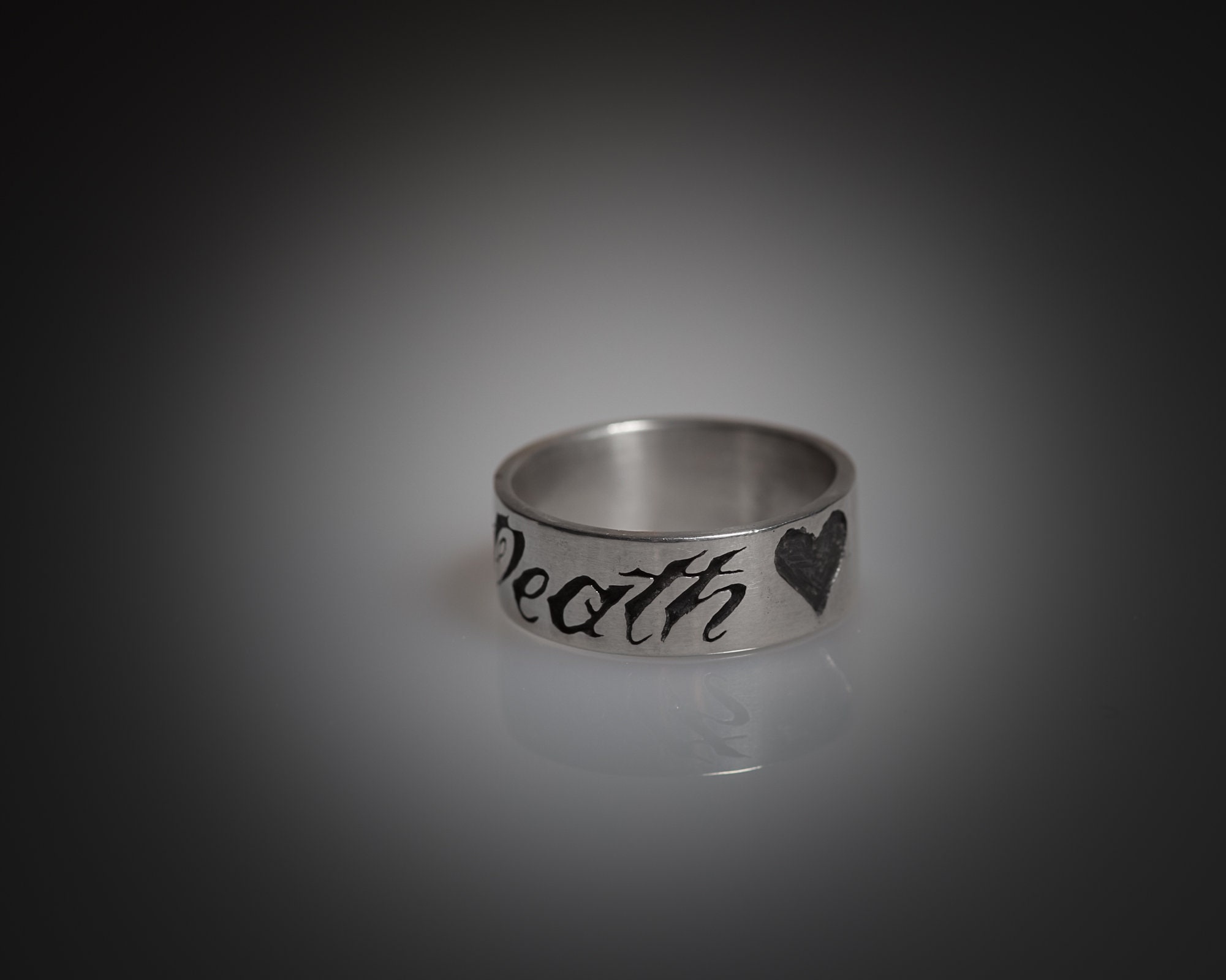 Women’s Till Death sterling silver ring with engraved lettering