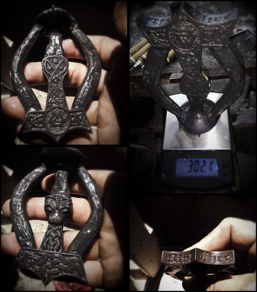 freshly cast silver hammer collage of different angles